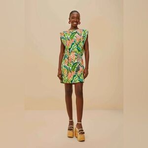 FARM RIO Off-White Heli Leaves Organic Cotton T-Shirt Mini Dress